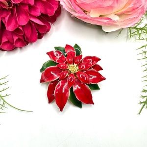 Vintage Red and Green Floral Brooch